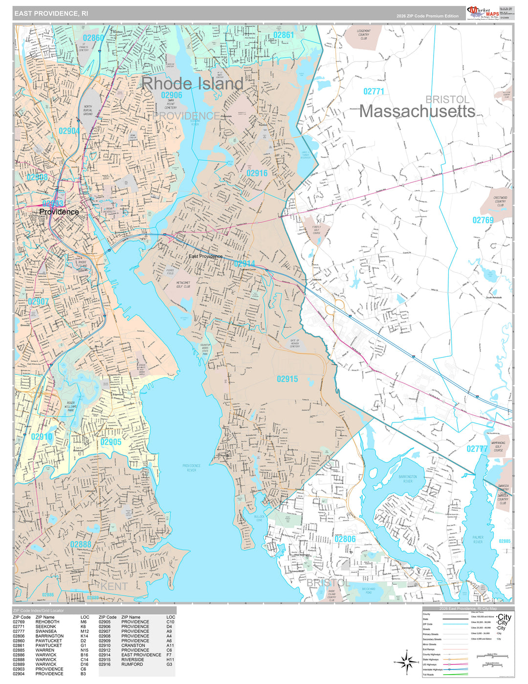 Premium Style Wall Map of East Providence, RI