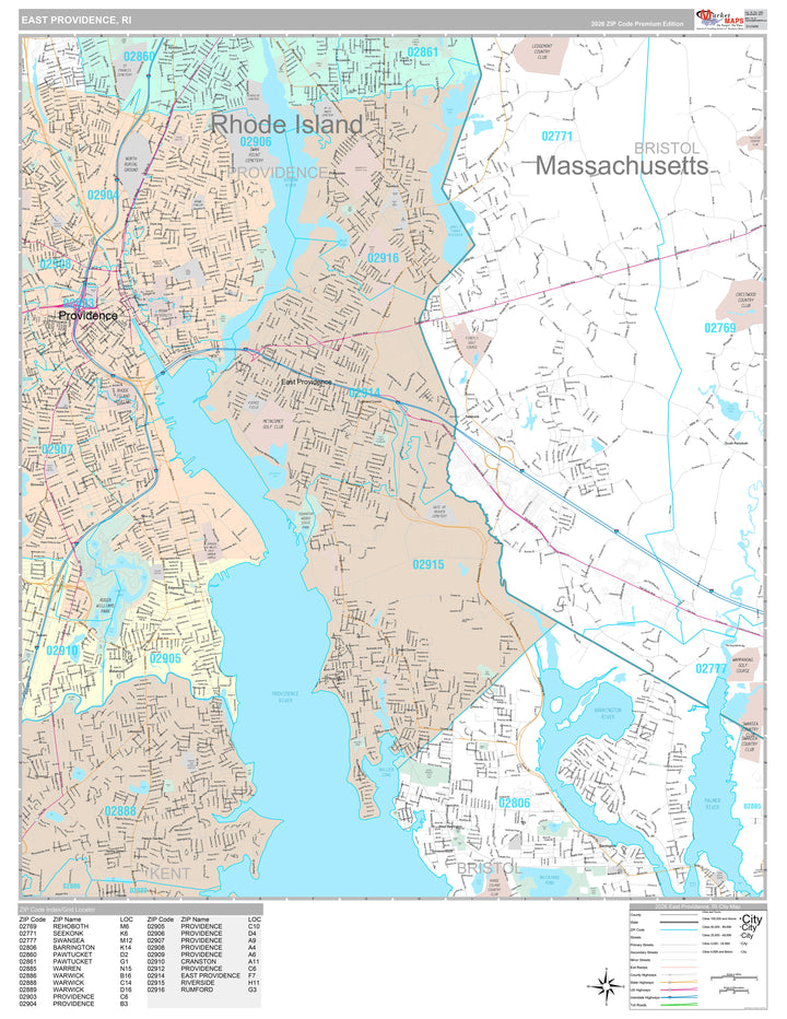 Premium Style Wall Map of East Providence, RI