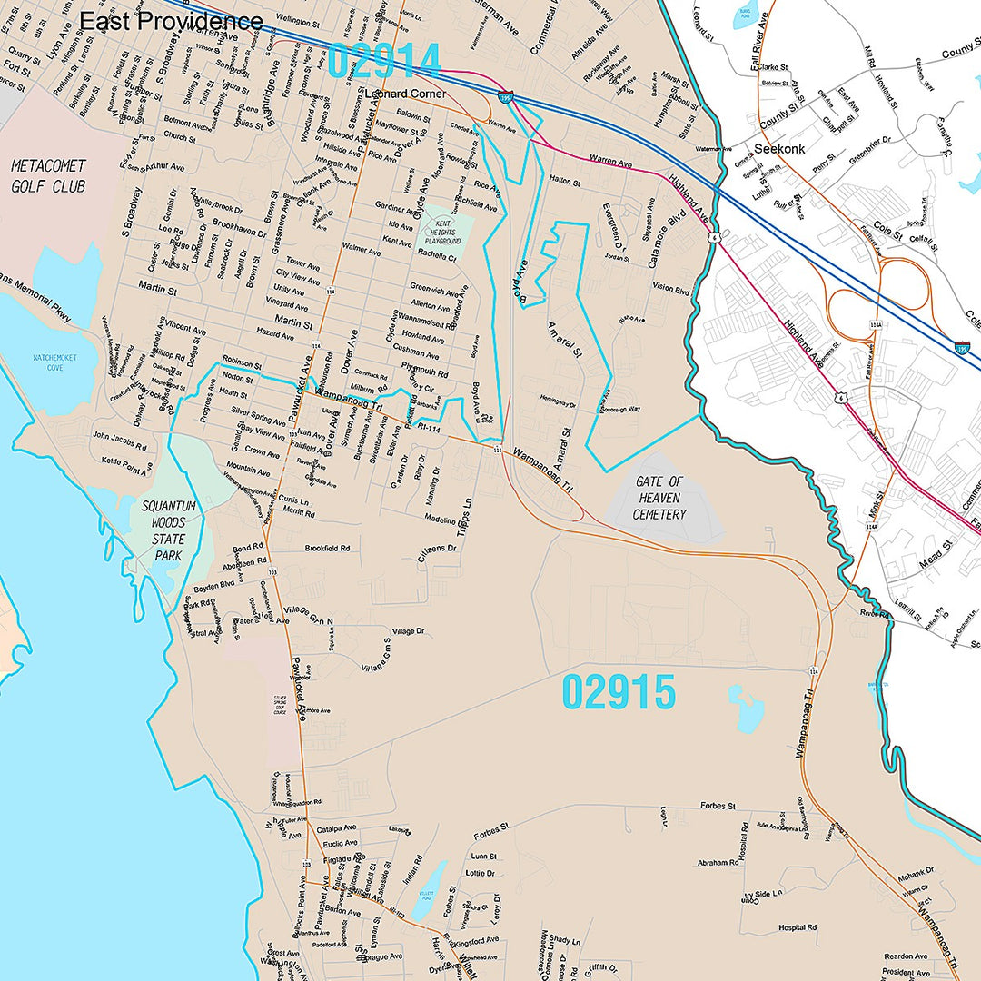 Premium Style Wall Map of East Providence, RI
