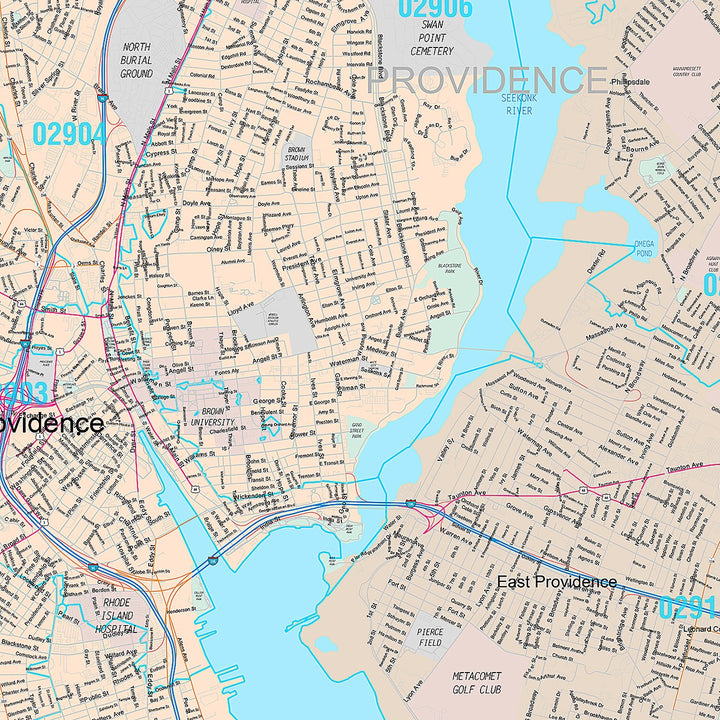 Premium Style Wall Map of East Providence, RI