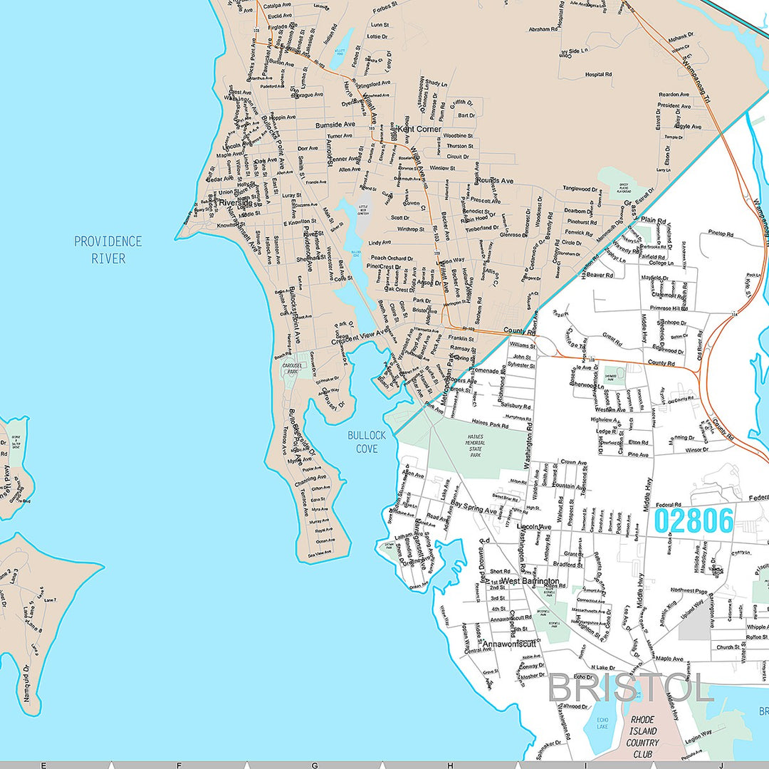Premium Style Wall Map of East Providence, RI