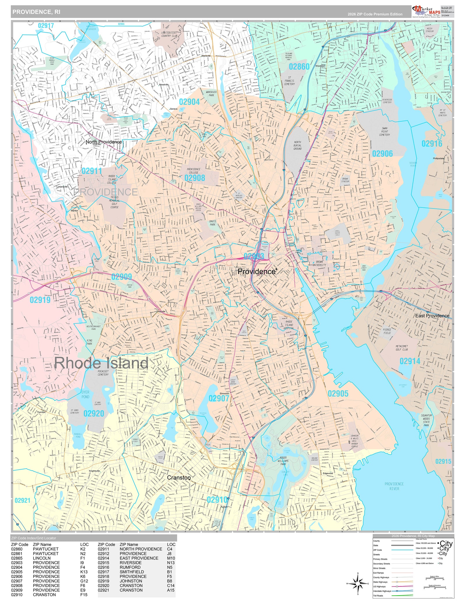 Premium Style Wall Map of Providence RI