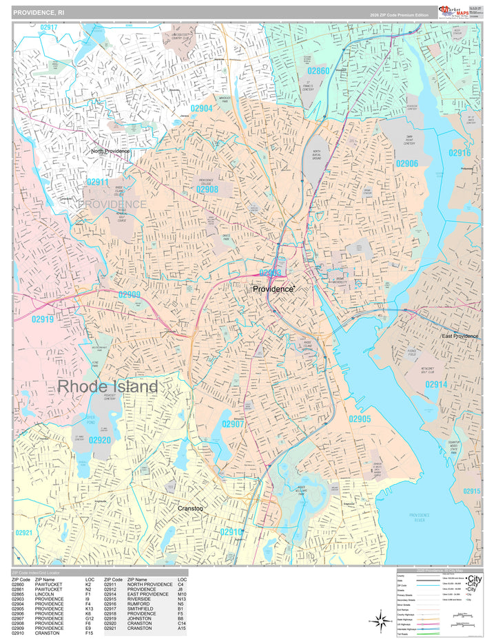 Premium Style Wall Map of Providence RI
