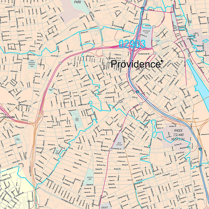 Premium Style Wall Map of Providence RI