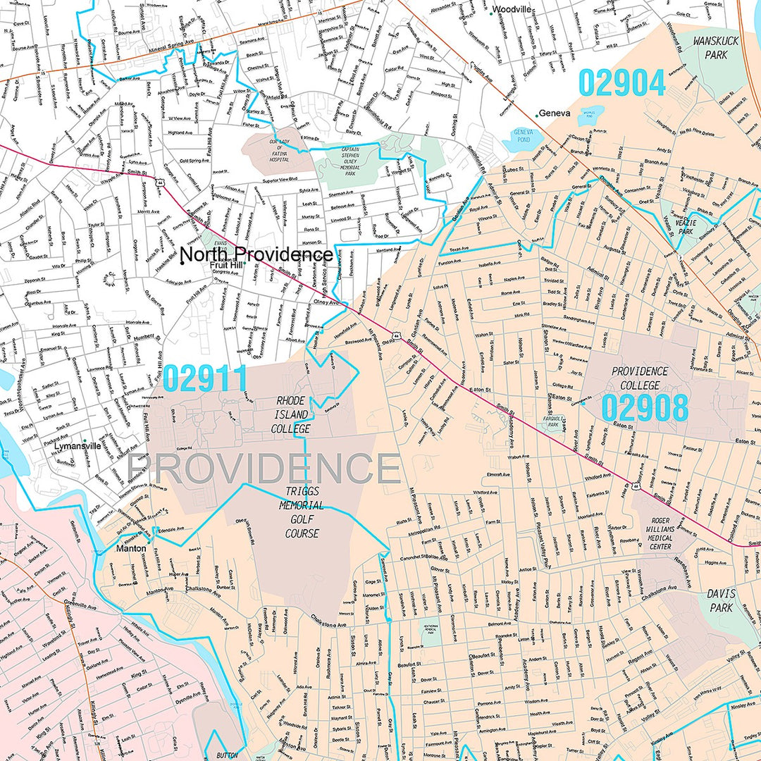 Premium Style Wall Map of Providence RI
