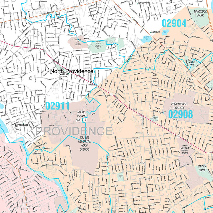 Premium Style Wall Map of Providence RI