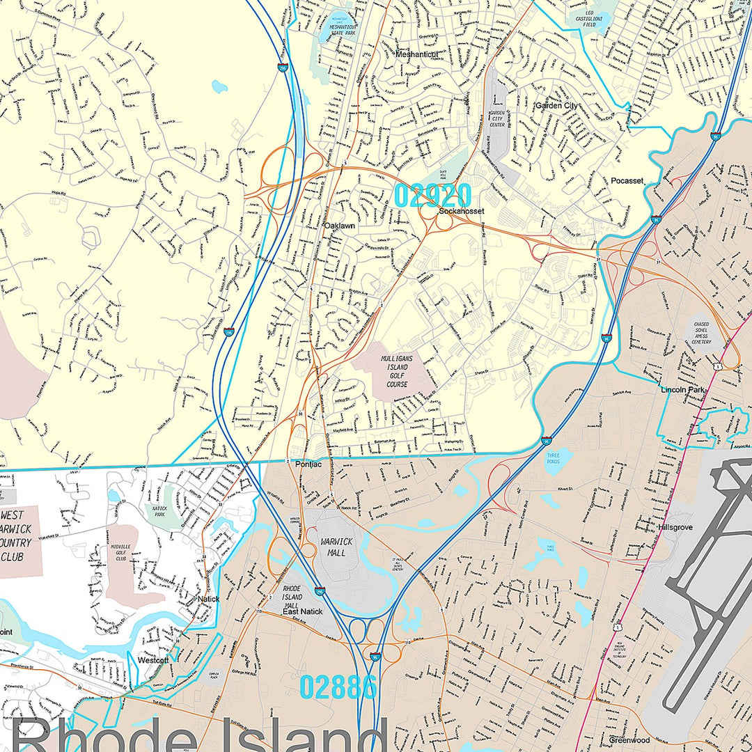 Premium Style Wall Map of Warwick, RI