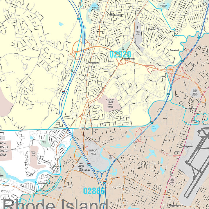 Premium Style Wall Map of Warwick, RI