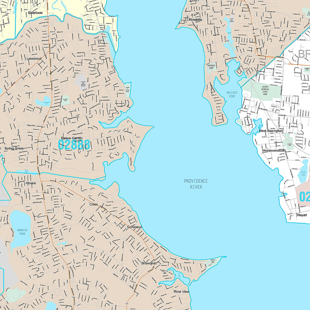 Premium Style Wall Map of Warwick, RI