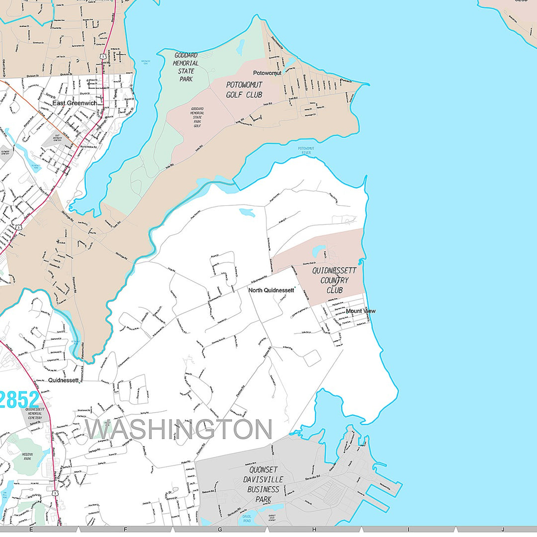 Premium Style Wall Map of Warwick, RI