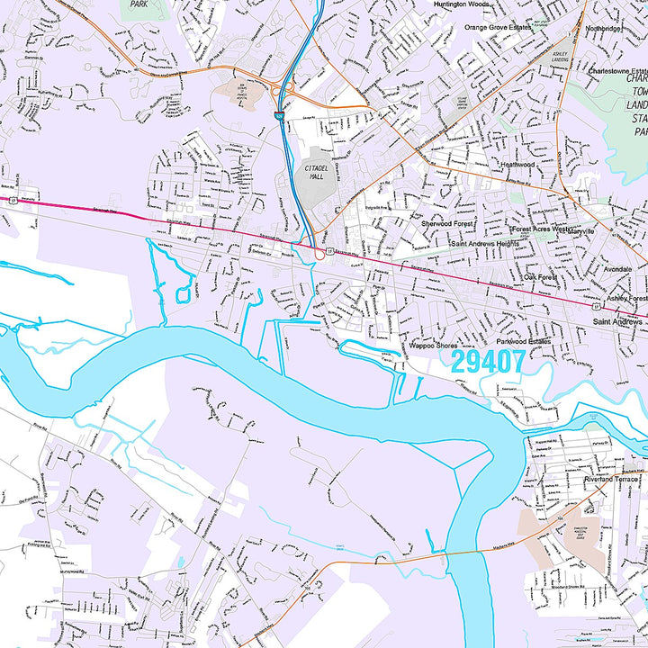 Premium Style Wall Map of Charleston, SC