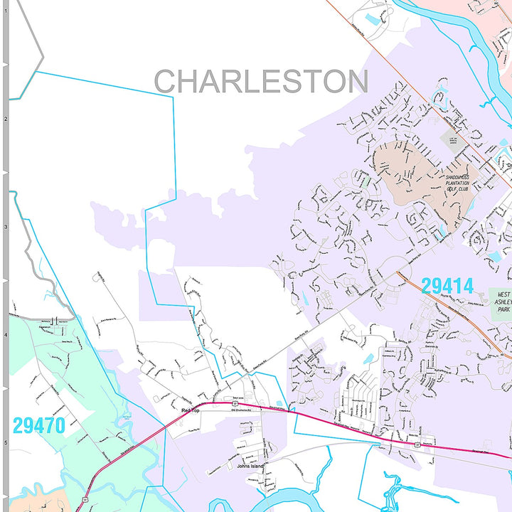 Premium Style Wall Map of Charleston, SC