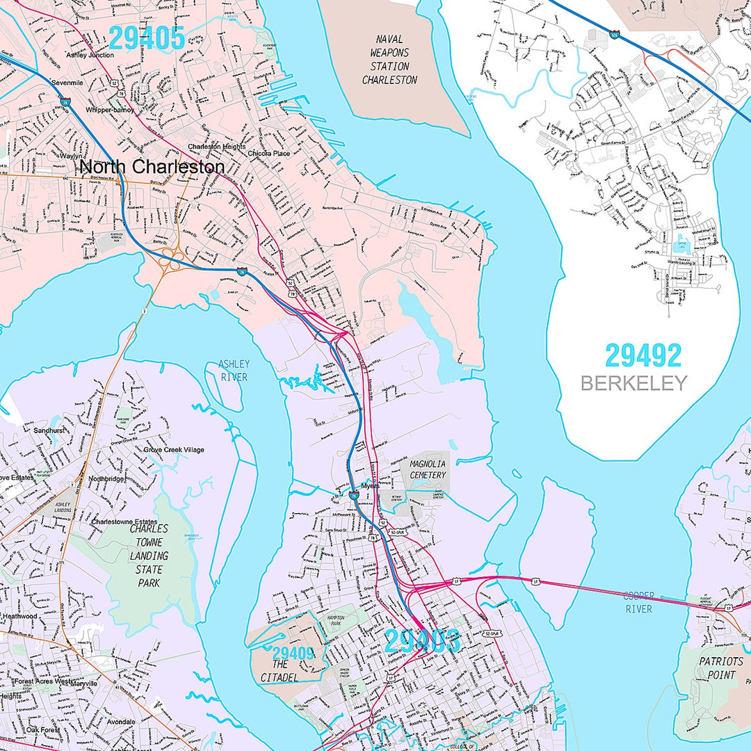 Premium Style Wall Map of Charleston, SC