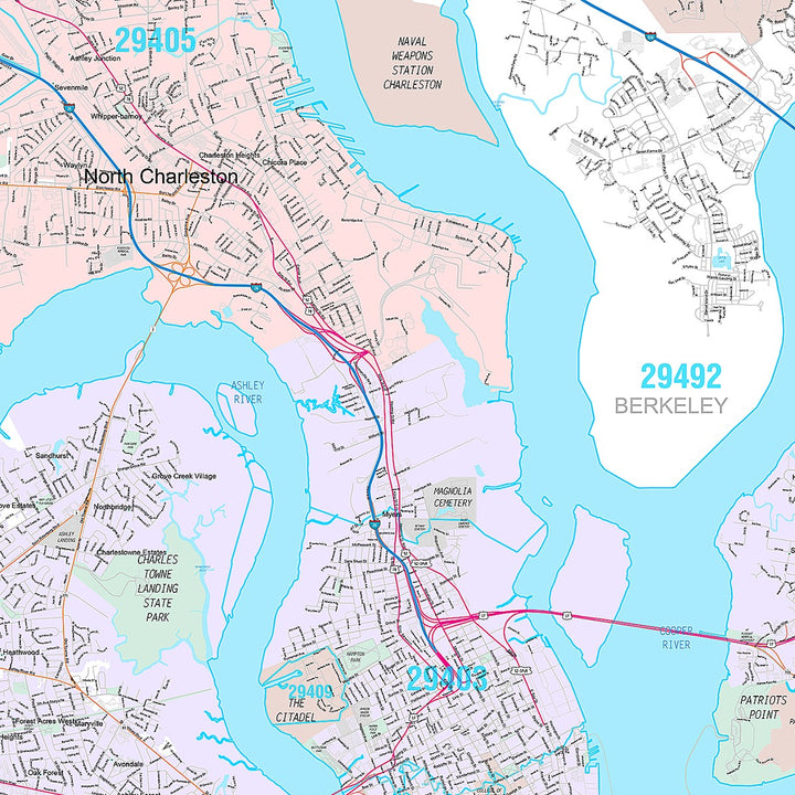 Premium Style Wall Map of Charleston, SC