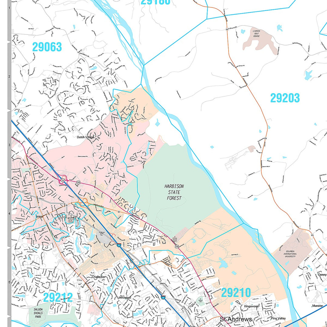Premium Style Wall Map of Columbia, SC