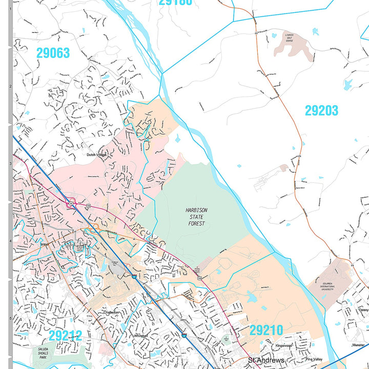 Premium Style Wall Map of Columbia, SC