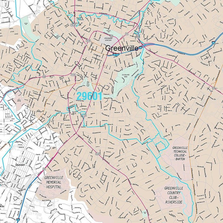 Premium Style Wall Map of Greenville, SC