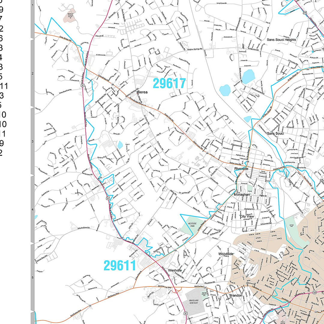 Premium Style Wall Map of Greenville, SC