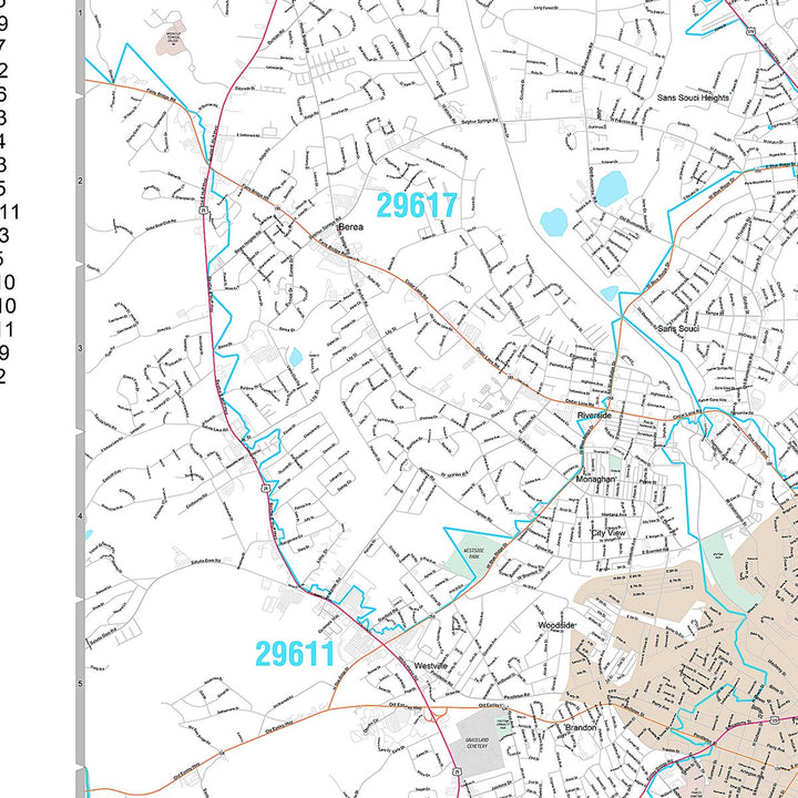 Premium Style Wall Map of Greenville, SC