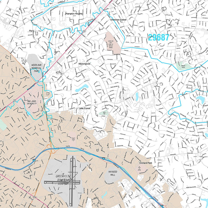 Premium Style Wall Map of Greenville, SC