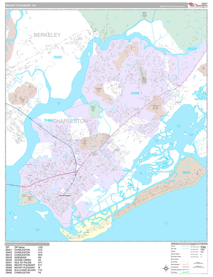 Premium Style Wall Map of Mount Pleasant, SC