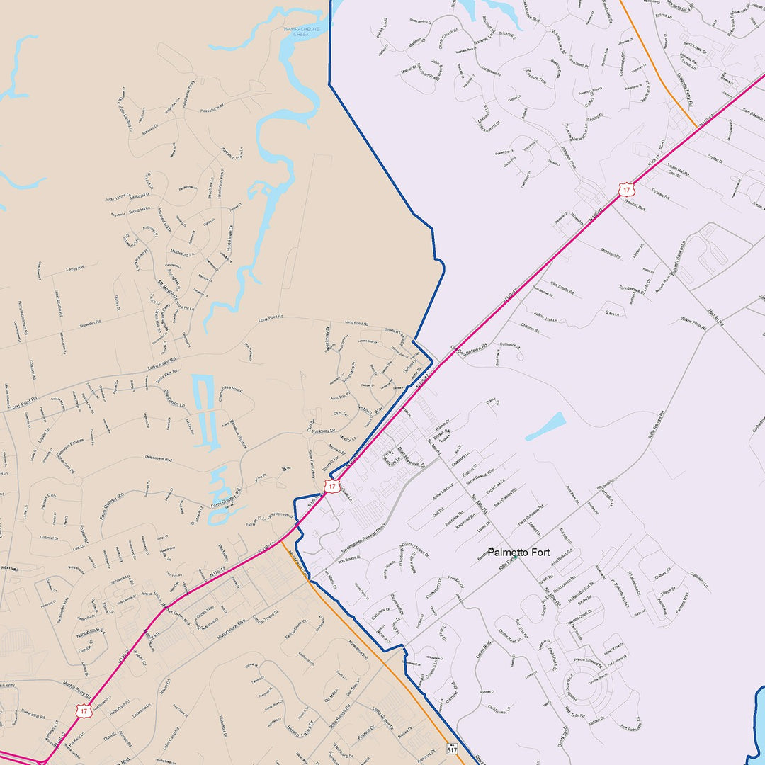Color Cast Zip Code Style Wall Map of Mount Pleasant, SC