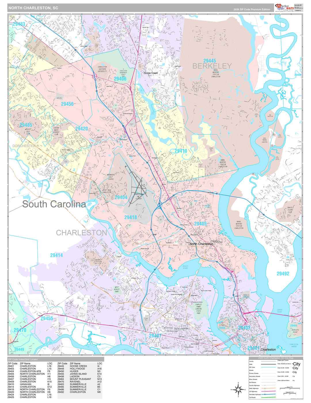 Premium Style Wall Map of Mount North Charleston, SC