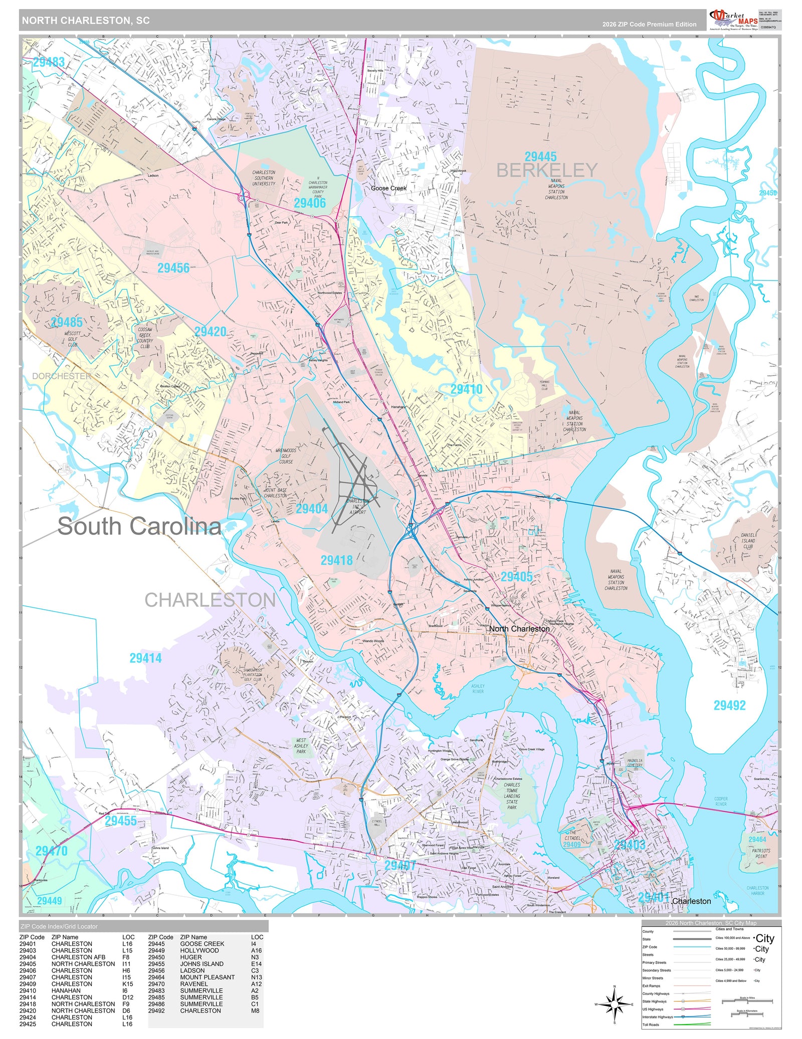 Premium Style Wall Map of Mount North Charleston, SC