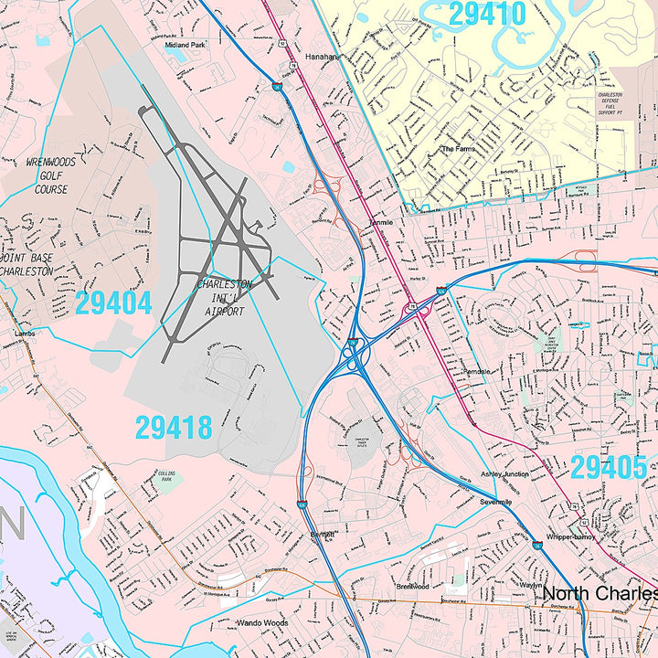 Premium Style Wall Map of Mount North Charleston, SC