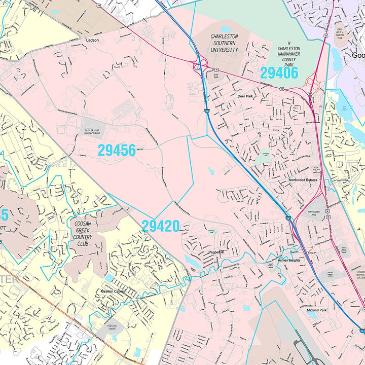 Premium Style Wall Map of Mount North Charleston, SC