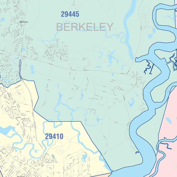 Color Cast Zip Code Style Wall Map of North Charleston, SC