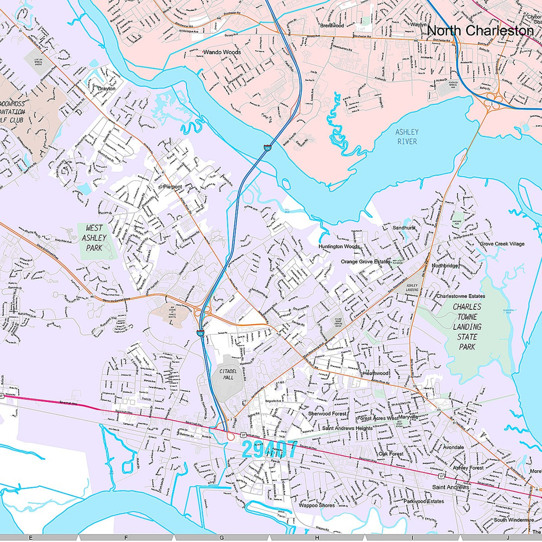Premium Style Wall Map of Mount North Charleston, SC