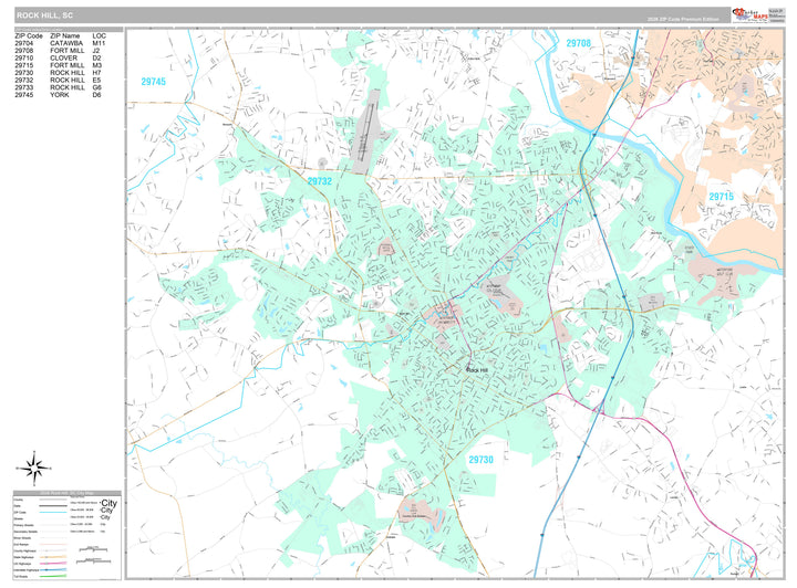 Premium Style Wall Map of Rock Hill, SC
