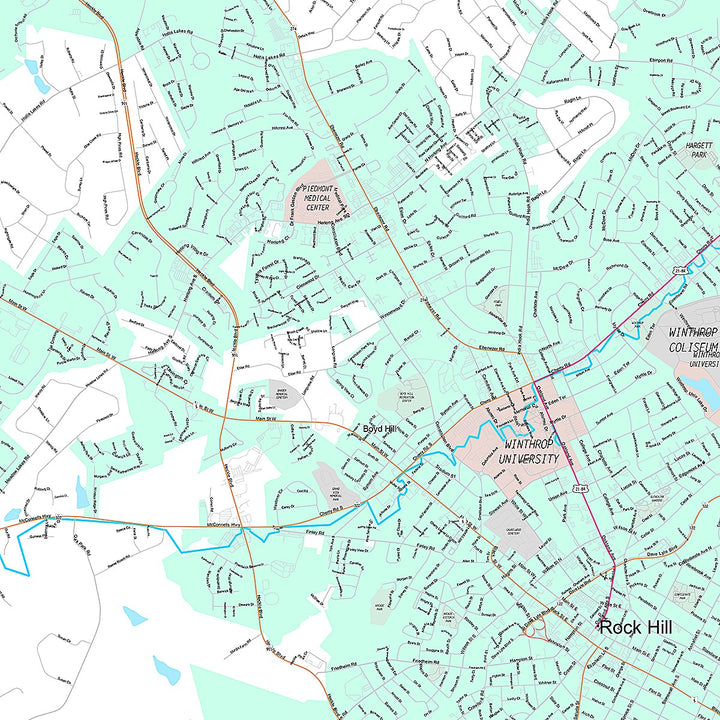 Premium Style Wall Map of Rock Hill, SC