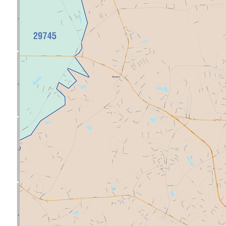 Color Cast Zip Code Style Wall Map of Rock Hill, SC