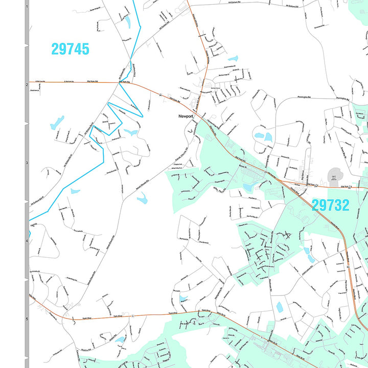 Premium Style Wall Map of Rock Hill, SC