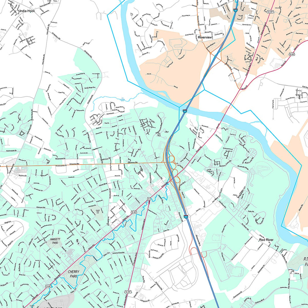 Premium Style Wall Map of Rock Hill, SC
