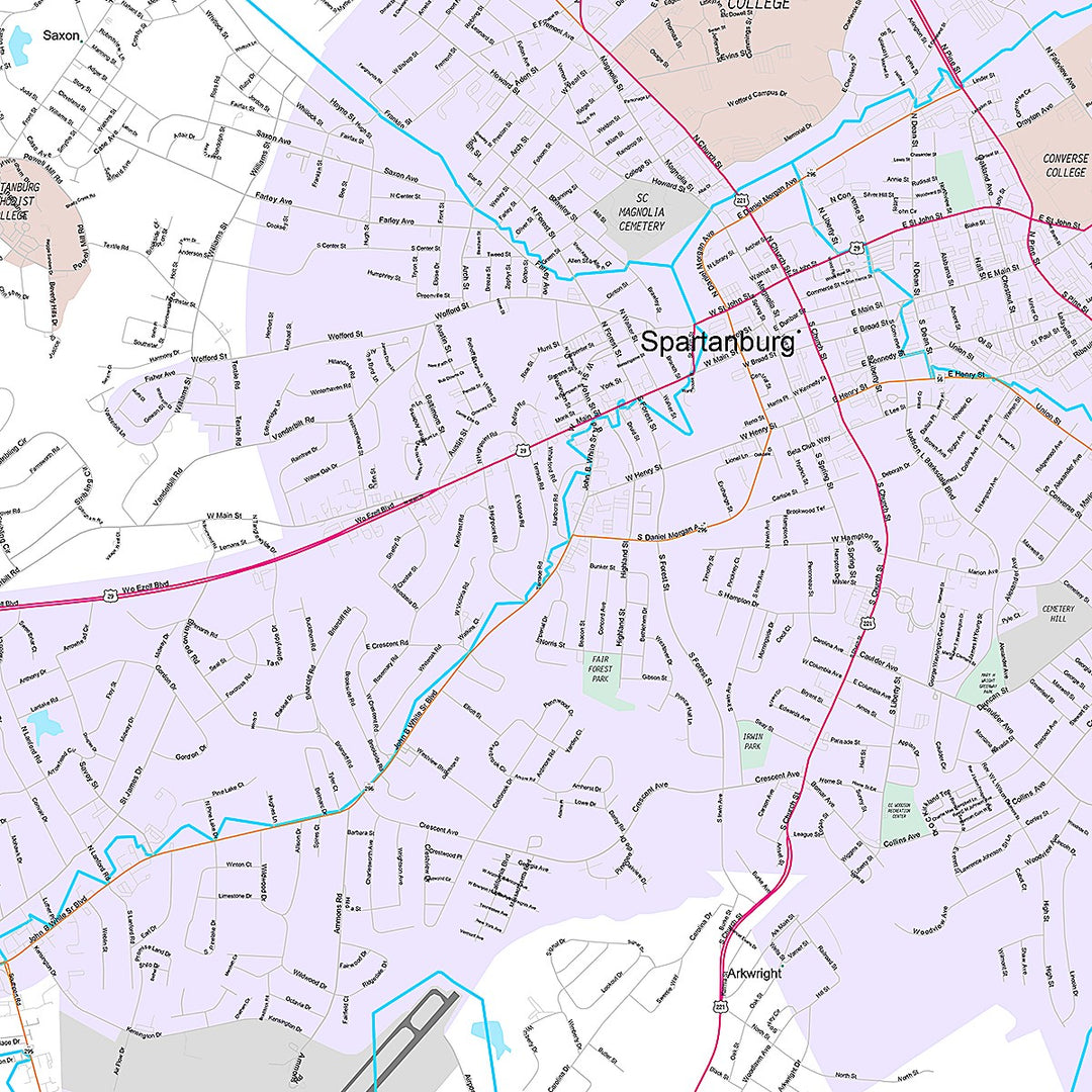 Premium Style Wall Map of Spartanburg, SC