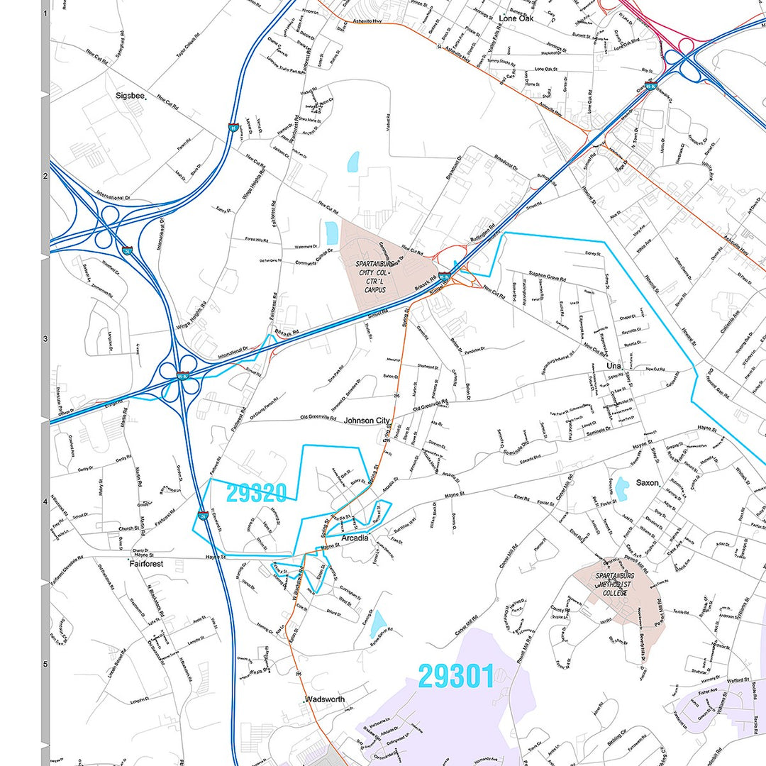 Premium Style Wall Map of Spartanburg, SC