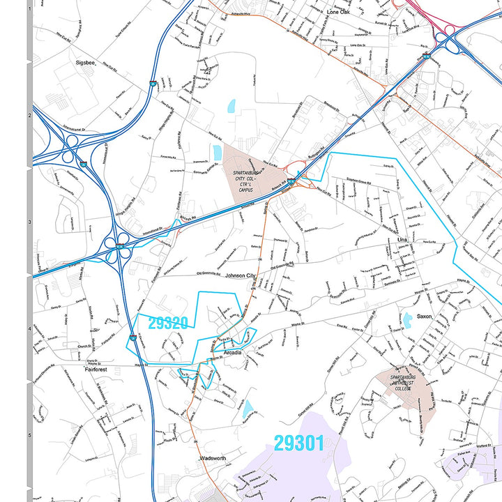 Premium Style Wall Map of Spartanburg, SC
