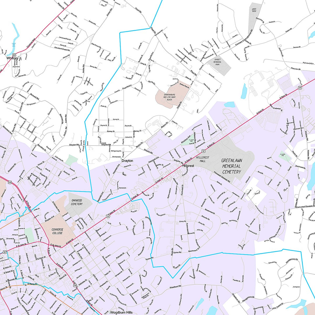 Premium Style Wall Map of Spartanburg, SC