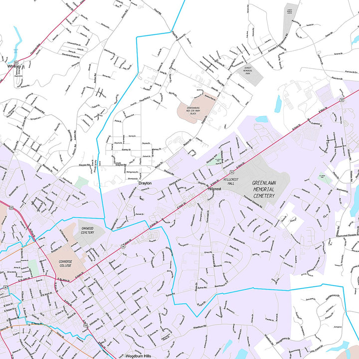 Premium Style Wall Map of Spartanburg, SC
