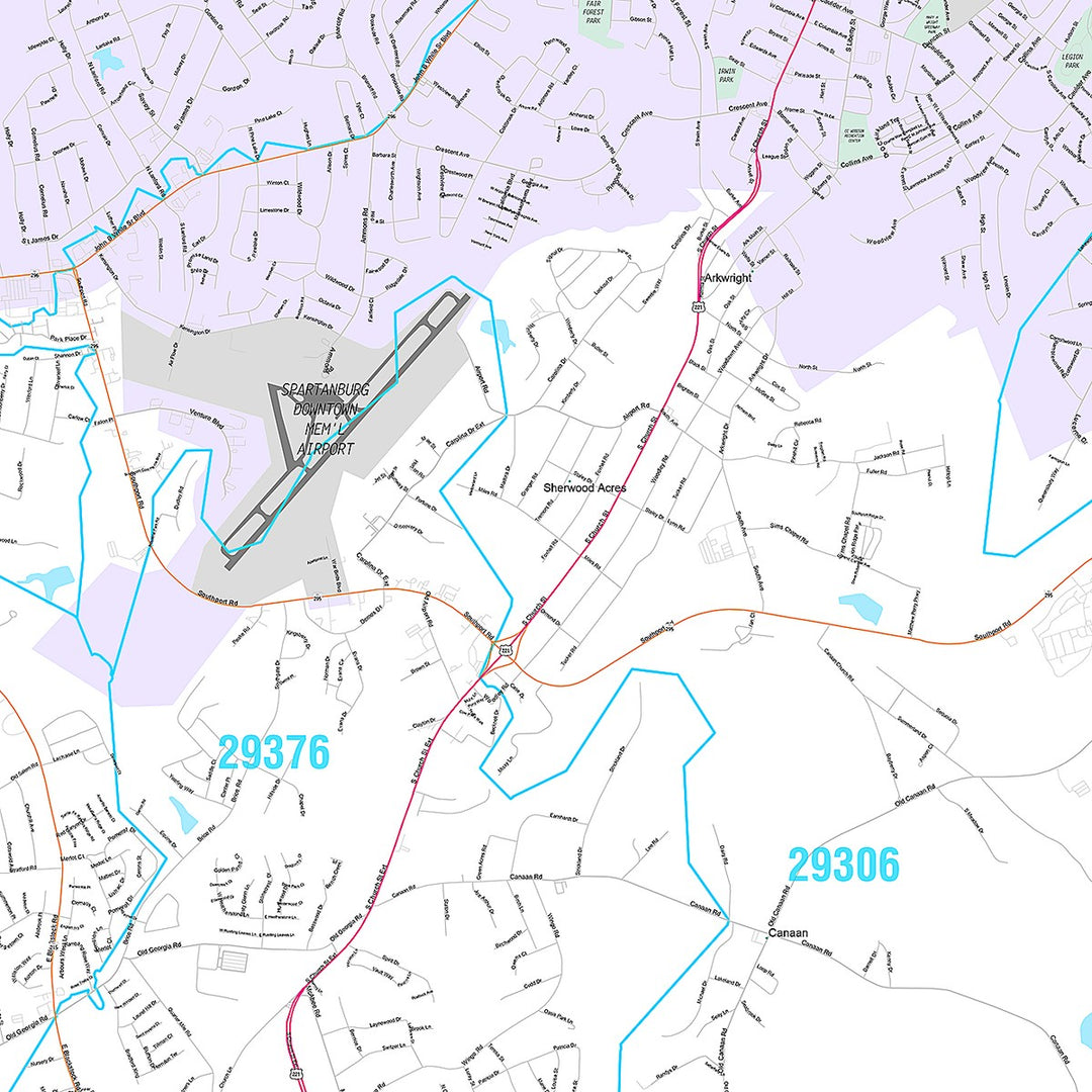 Premium Style Wall Map of Spartanburg, SC