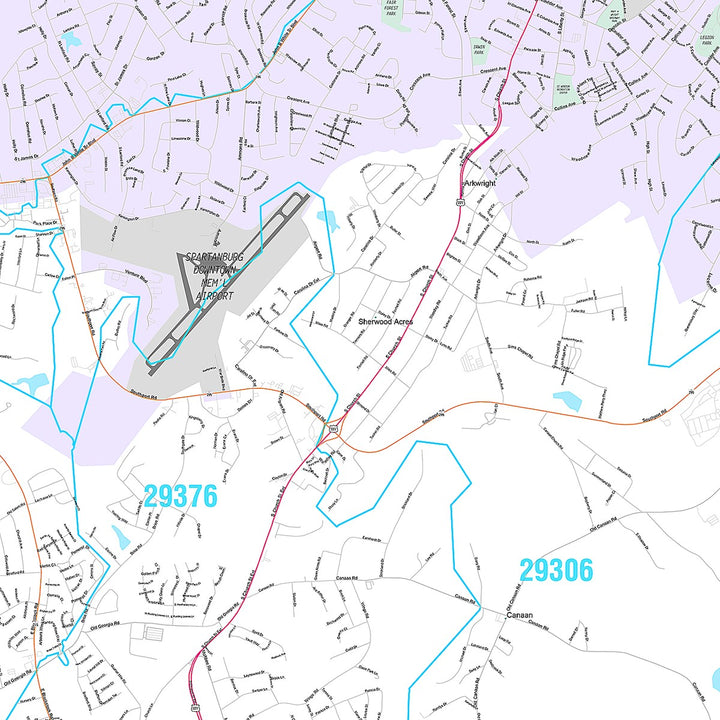 Premium Style Wall Map of Spartanburg, SC
