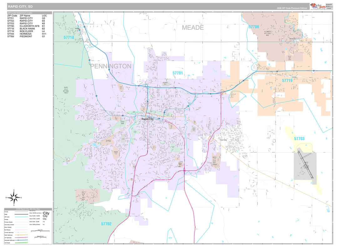 Premium Style Wall Map of Rapid City, SD
