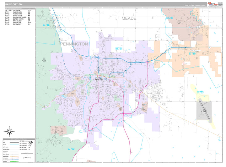 Premium Style Wall Map of Rapid City, SD