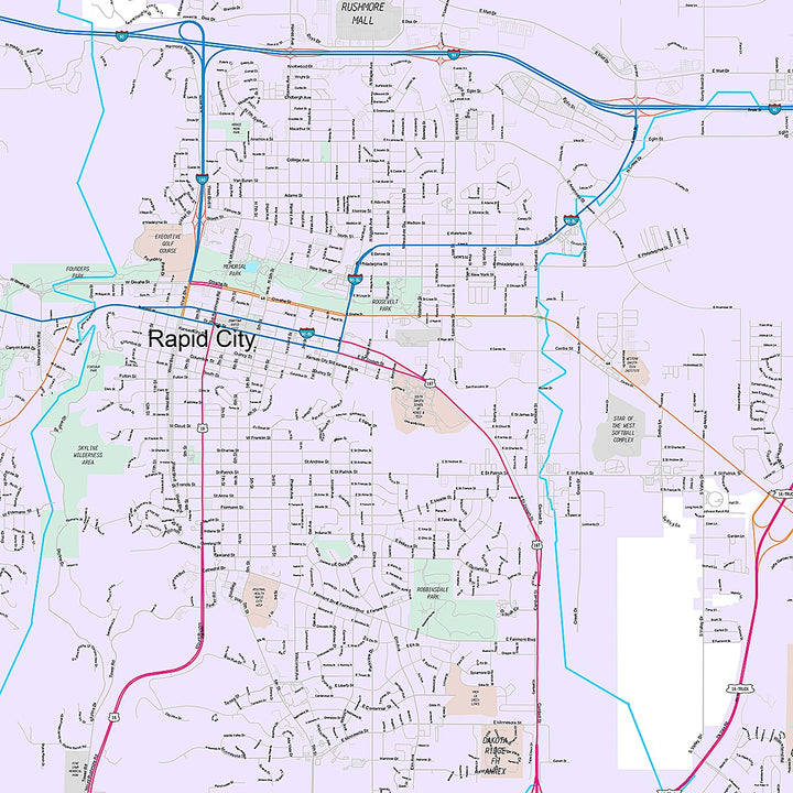 Premium Style Wall Map of Rapid City, SD