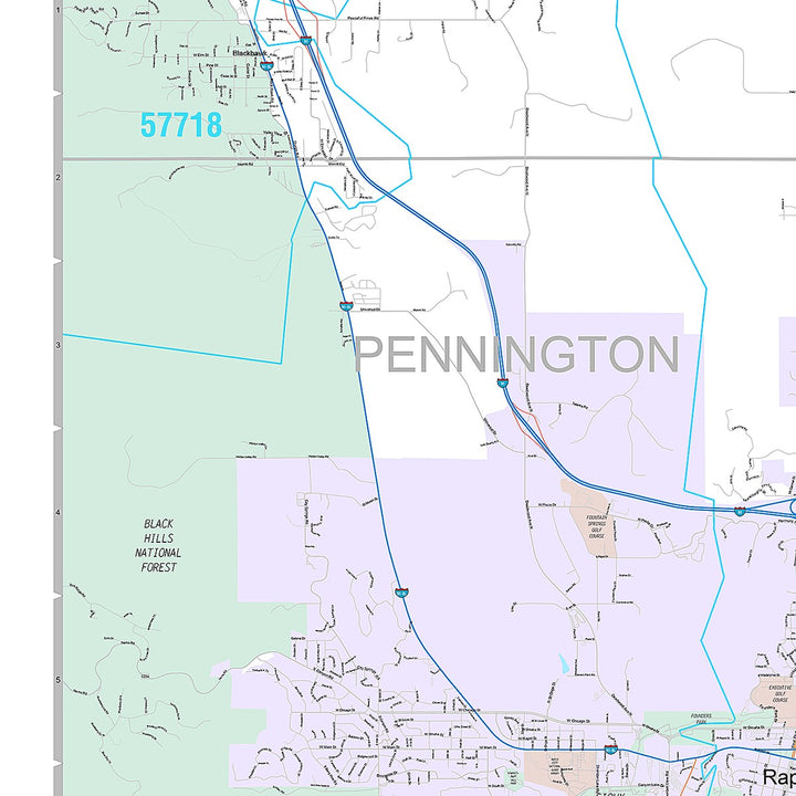 Premium Style Wall Map of Rapid City, SD