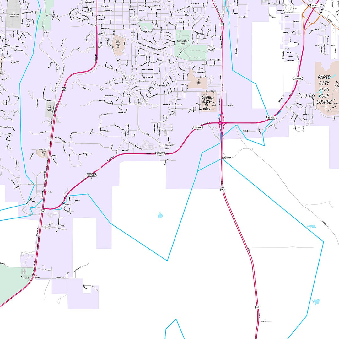 Premium Style Wall Map of Rapid City, SD
