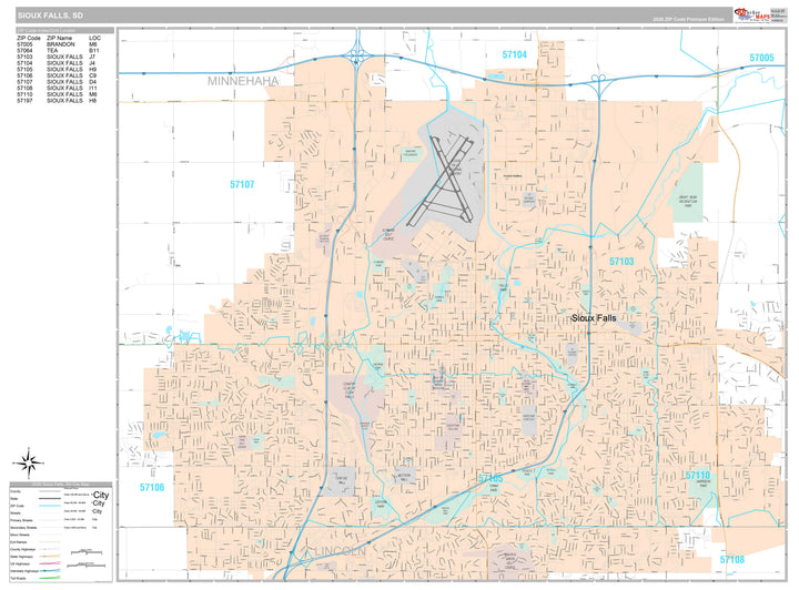 Premium Style Wall Map of Sioux Falls SD
